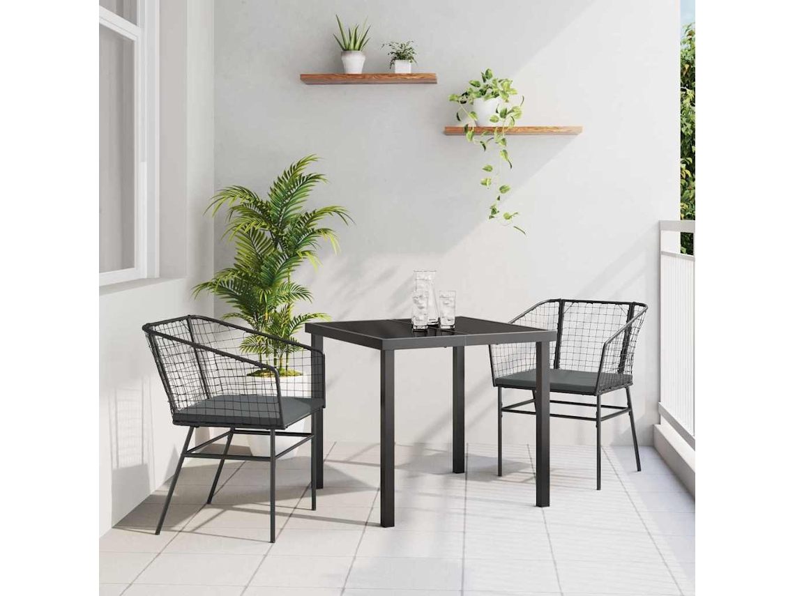 Vidaxl Conjunto de Jantar para Jardim 3 Pcs Preto Vime Pe