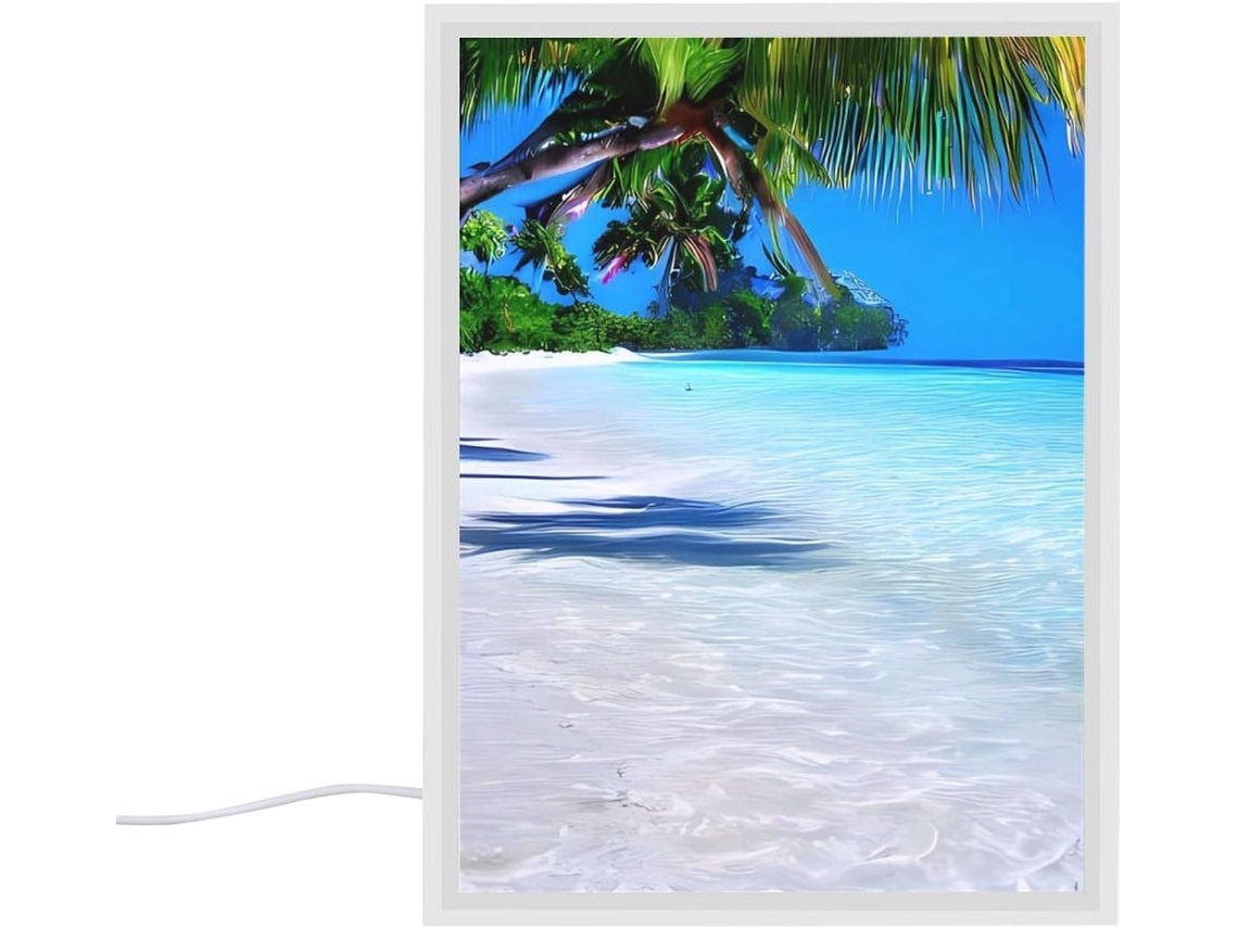 Cabeceira branca tropical com tema de praia e oceano, ideal para quarto pequeno no térreo, sala de estar, escrivaninha e