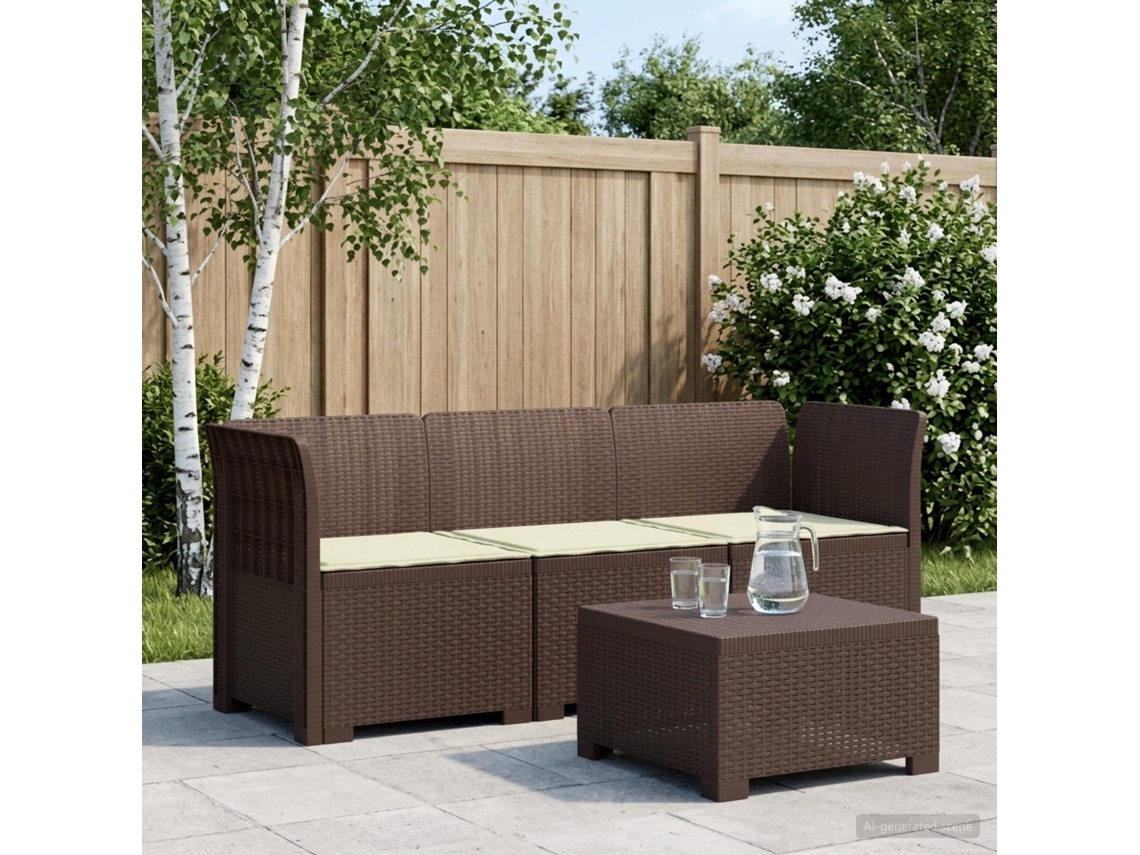 Vidaxl Sofá De Jardim 3 Lugares Com Almofadas Visual Rattan Pp