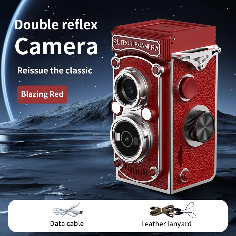 Mini Câmera Digital Retrô, Design de Lente Dupla 1080p, Câmera Portátil de 1,54 Polegadas MDUG (a Versão Vermelha Utiliza um Cartão de 64 Gb)