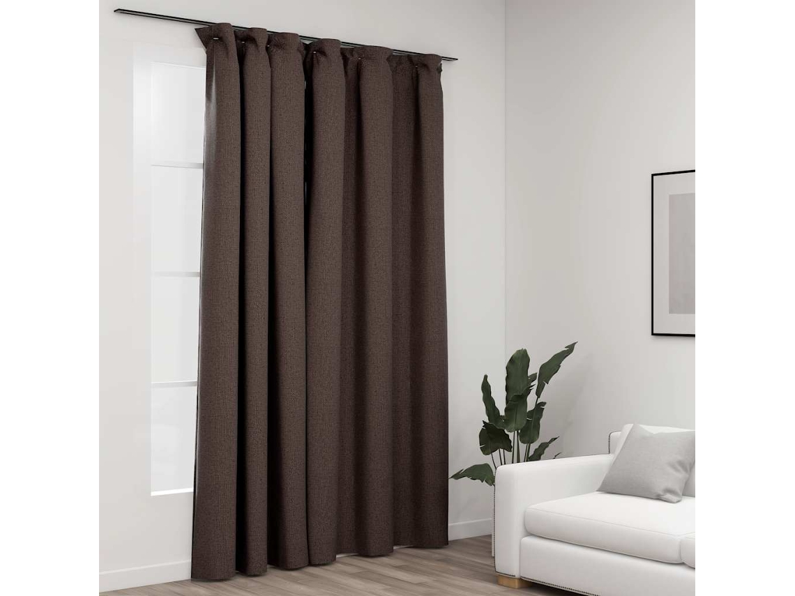 Vidaxl Cortinas Opacas Asp. Linho Ganchos 290x245cm Cinza-acastanhado