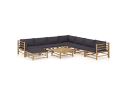 9 Pcs Conj. Lounge Jardim Em Bambu C/ Almofadas Cinza Escuro Haochrymec