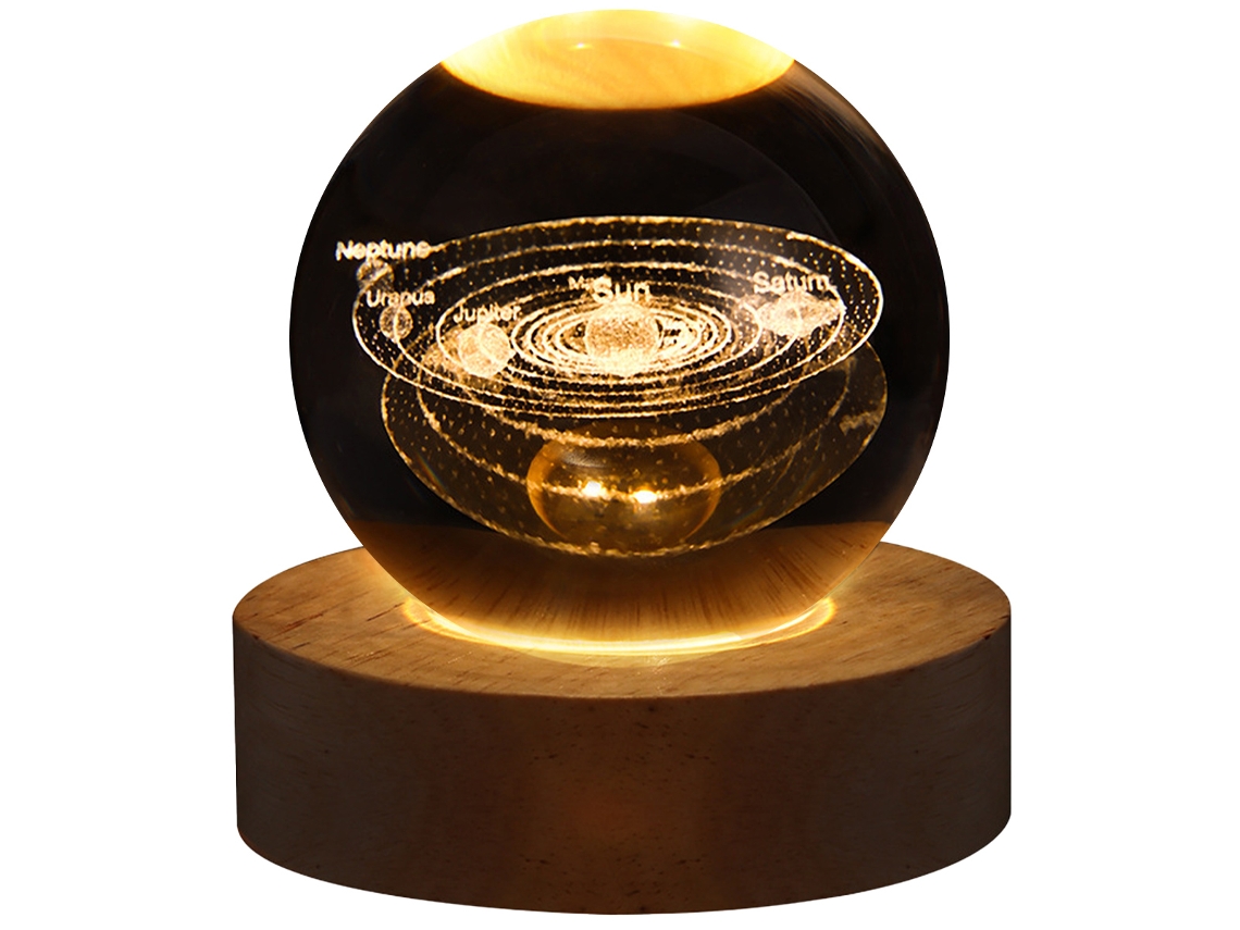 Luminária Noturna Led Usb Galaxy Crystal com Efeito Planetário 3d e Luz Lunar MDUG (sistema Solar Tipo A)