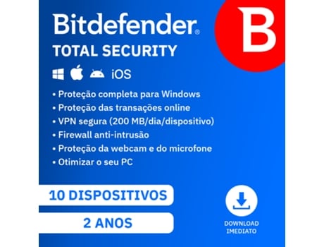 Antivírus BITDEFENDER Total Security (10 Dispositivo - 2 anos)