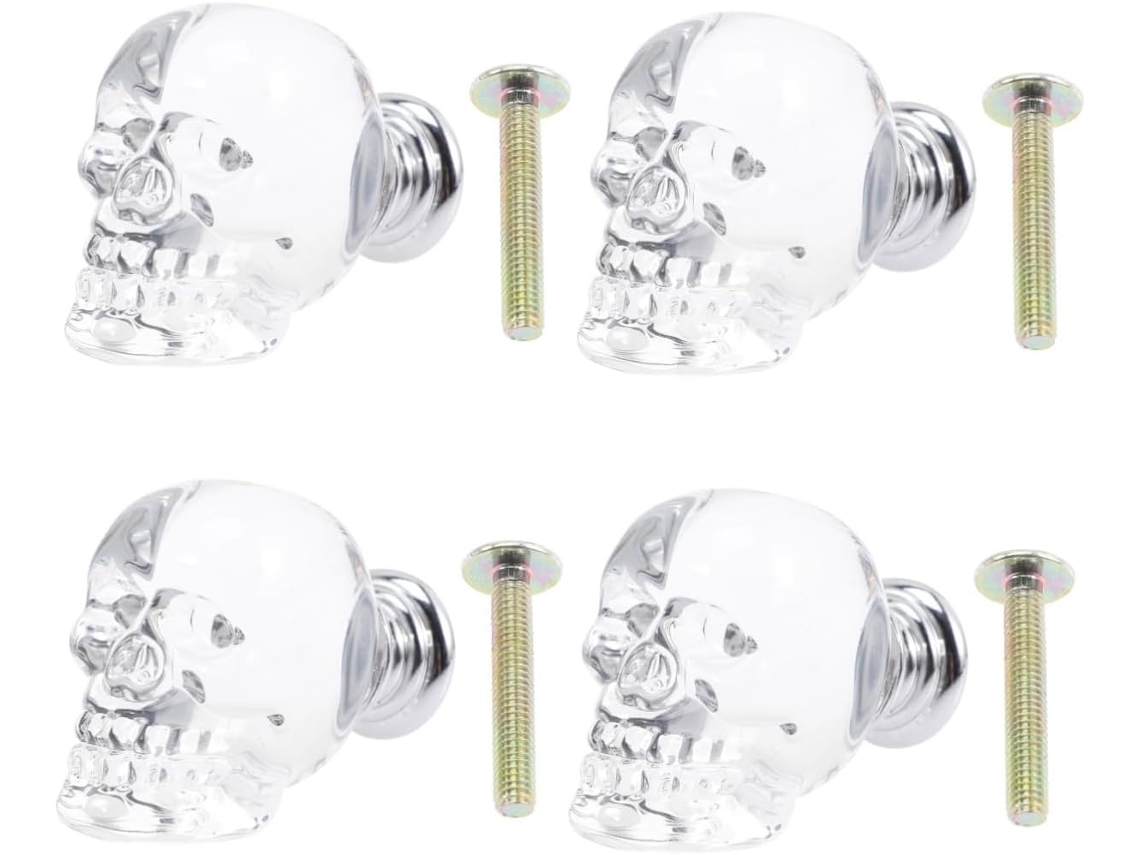 Gadpiparty Conjunto De 4 Puxadores Decorativos Em Formato Caveira Para Portas Guarda Roupa, Armários De Vidro, Cômodas E