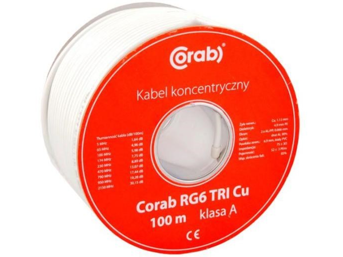 Cabo Coaxial Rg6 Tri Cu Corab Classe A (100m Bobina)