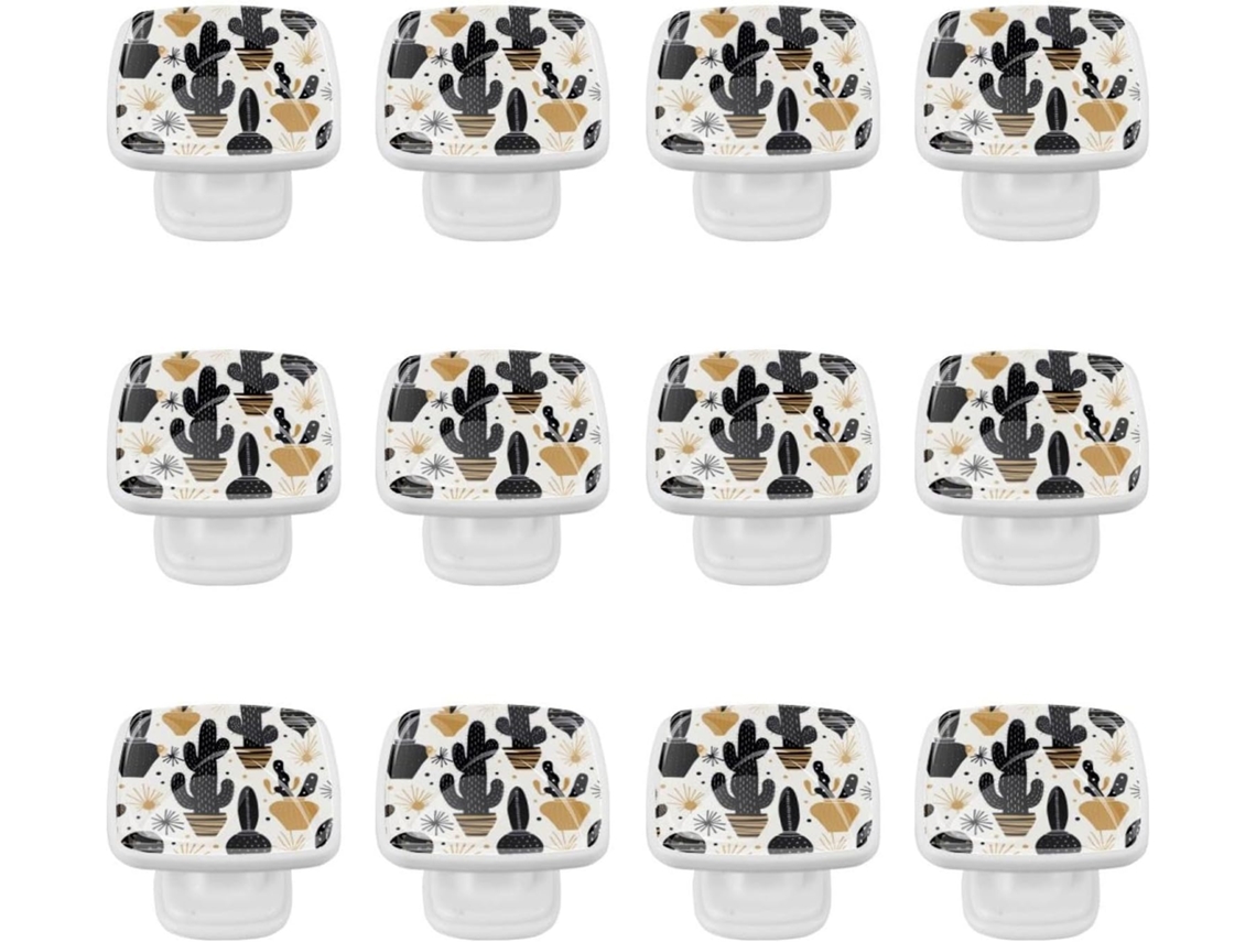 Puxadores Quadrados Para Gavetas De Cômoda, Puxadores Para Armários De Cozinha, 12 Peças, Cacto Abstrato Marrom E Preto