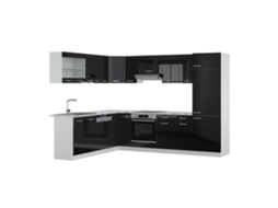 Cozinha de canto R-Line, 227 x 287 cm sem bancada, preto brilhante/branco, Vicco
