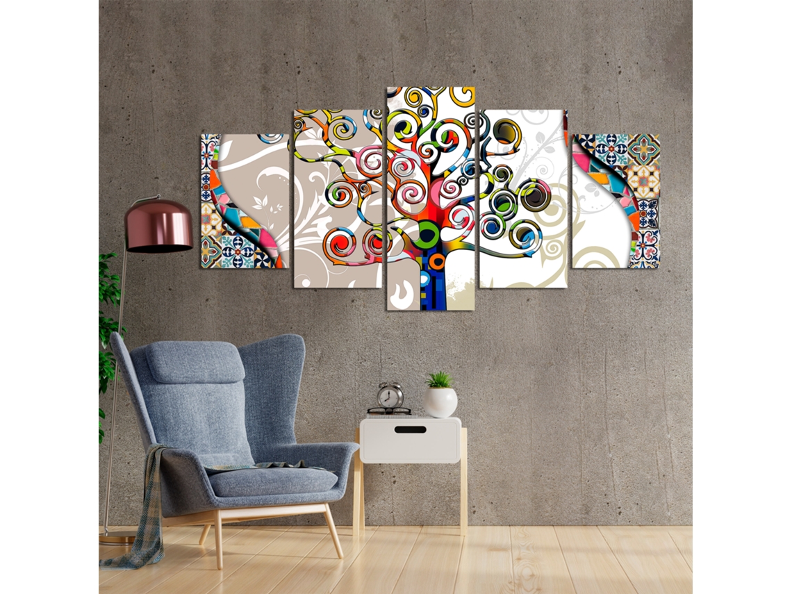Quadro Moderno DEKOART Abstratos, Árvore da Vida, Klimt, Cinza (200 X 100cm)