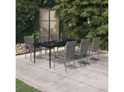 Vidaxl 7 Pcs Conjunto De Jantar Para Jardim Cinza E Preto