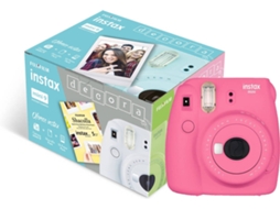 Kit Máquina Fotográfica Instantânea FUJIFILM Instax Decora Mini 9 (Flamingo Pink - Obturação: 1/60 sec - 2x Pilhas AA - 62x46mm)