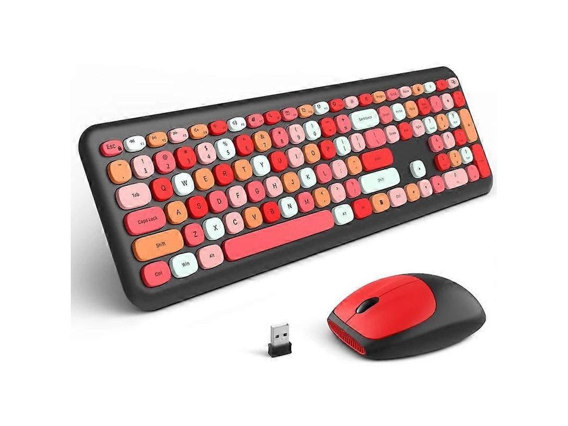 Conjunto De Teclado E Mouse Bluetooth Vermelho, Design Retrô, Teclados E Teclados Portáteis Sem Fio Everley891