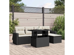 Vidaxl 6 Pcs Conjunto Sofás De Jardim C/ Almofadões Vime Pe Preto