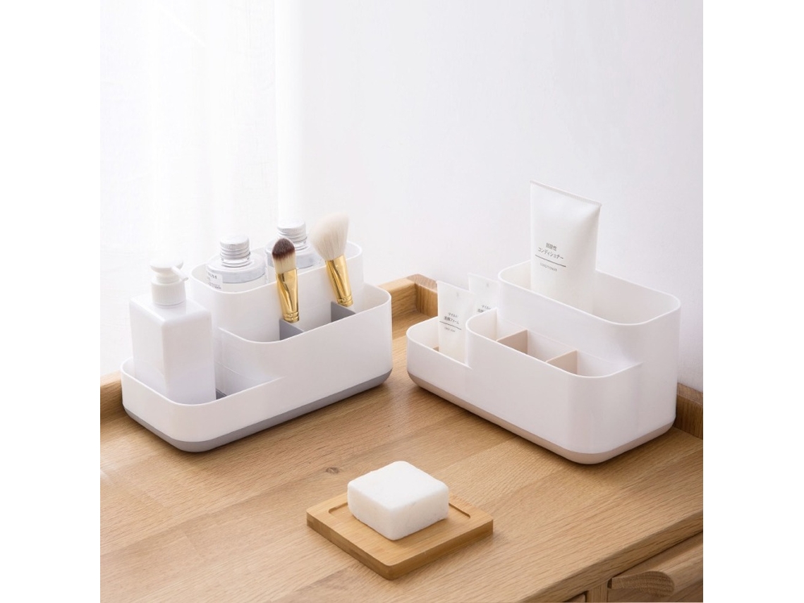 Caixa Organizadora de Maquiagem Caixa de Armazenamento de Cosméticos Branca+cáqui 23x13x12cm Branca+cinza BRILVIBERA