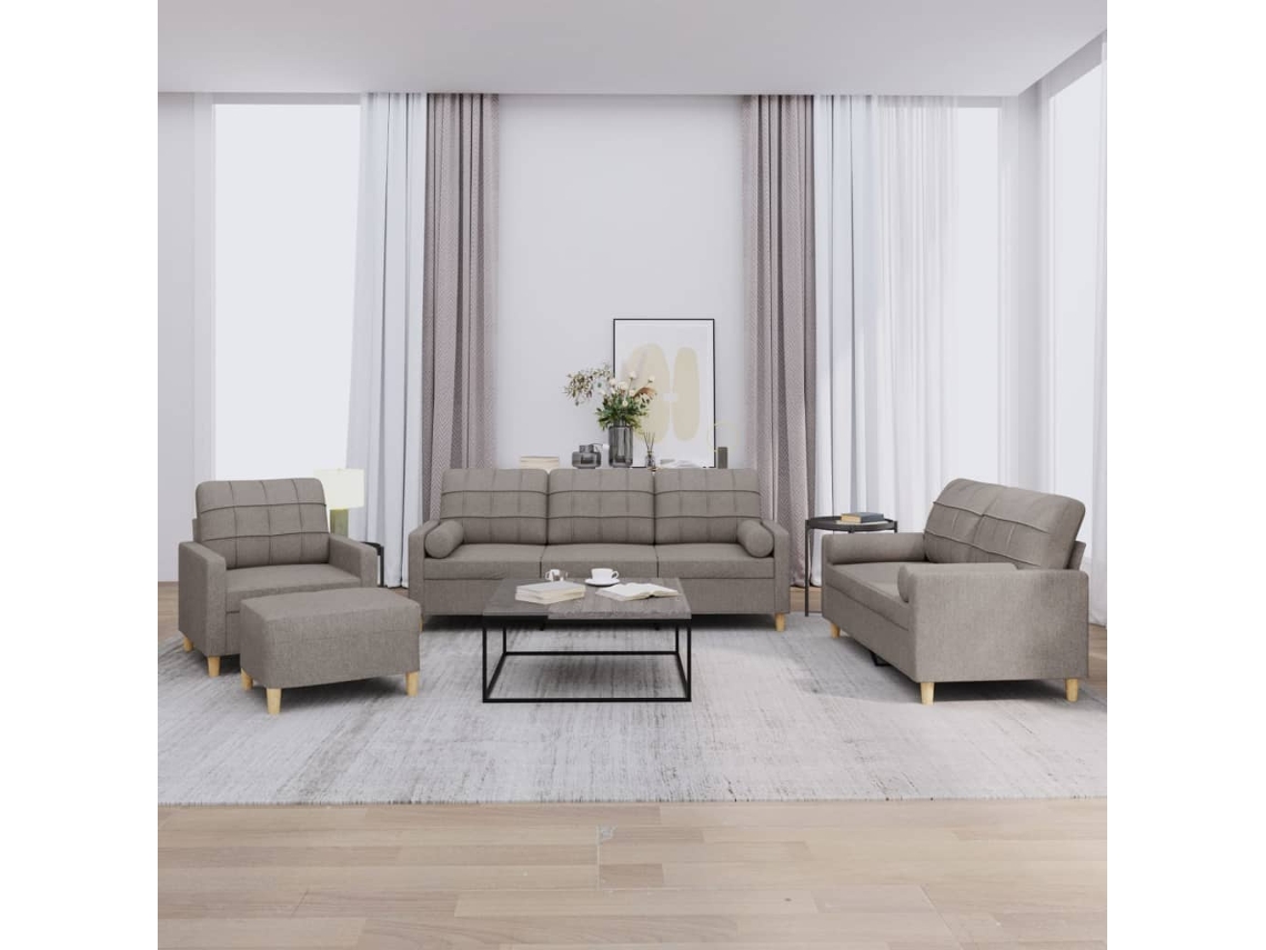 Vidaxl 4 Pcs Conjunto De Sofás Com Almofadas Tecido Cinza-acastanhado