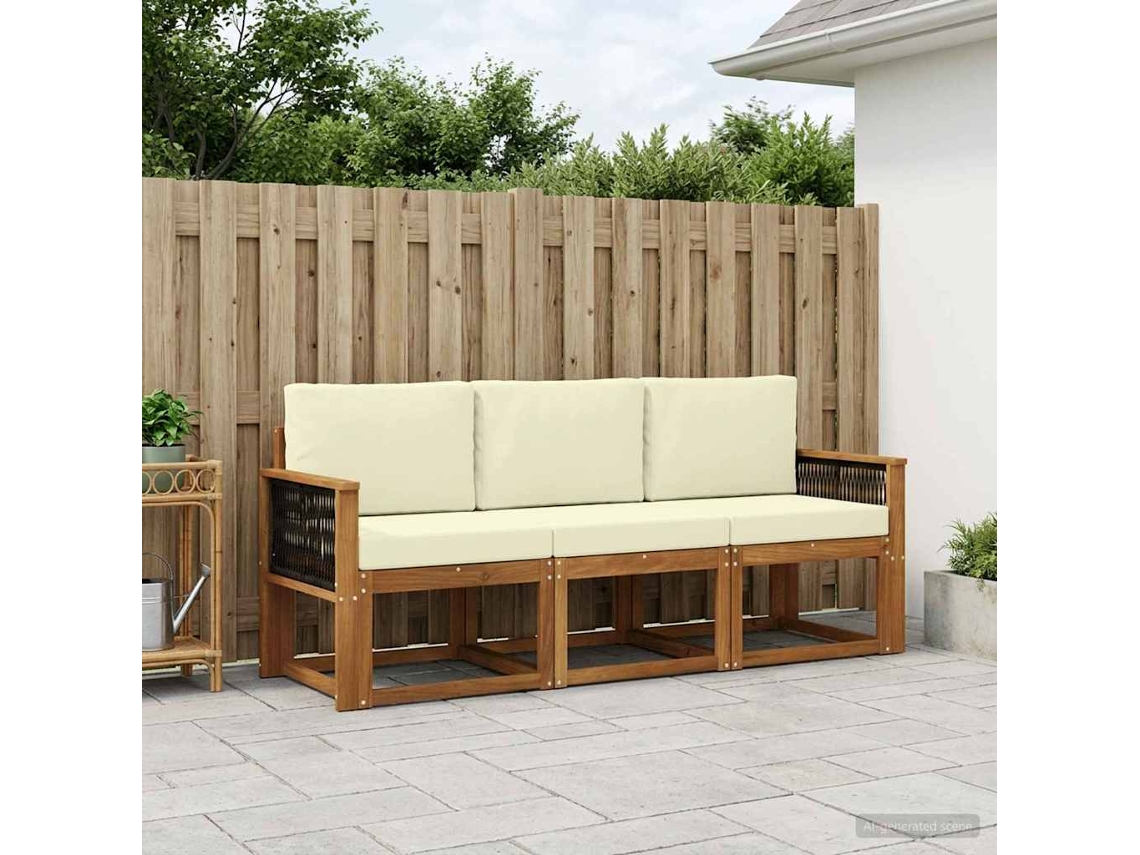 Vidaxl Conjunto De Sofás Para Exterior 3 Pcs Natural E Creme