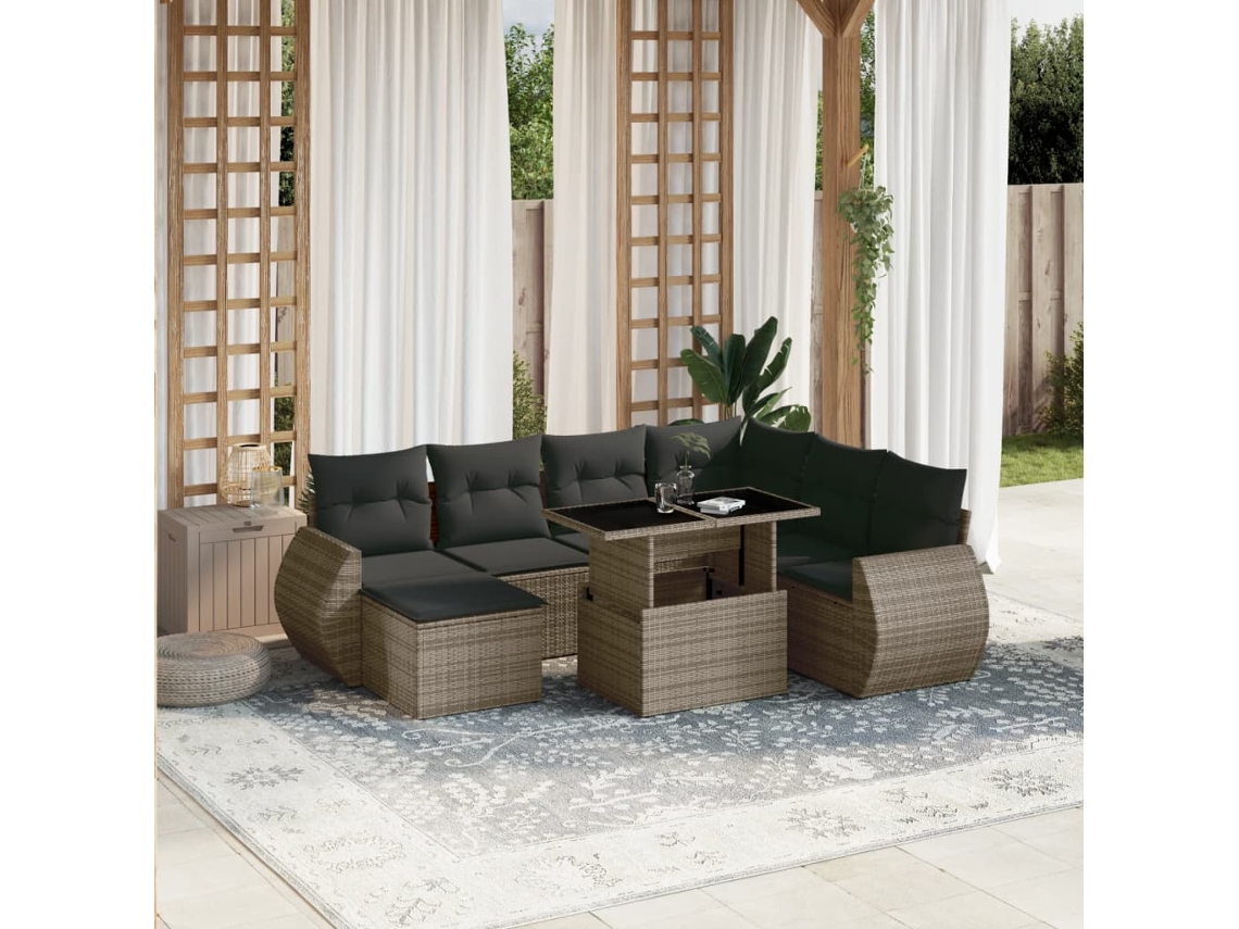 Vidaxl 8 Pcs Conjunto Sofás De Jardim C/ Almofadões Vime Pe Cinzento