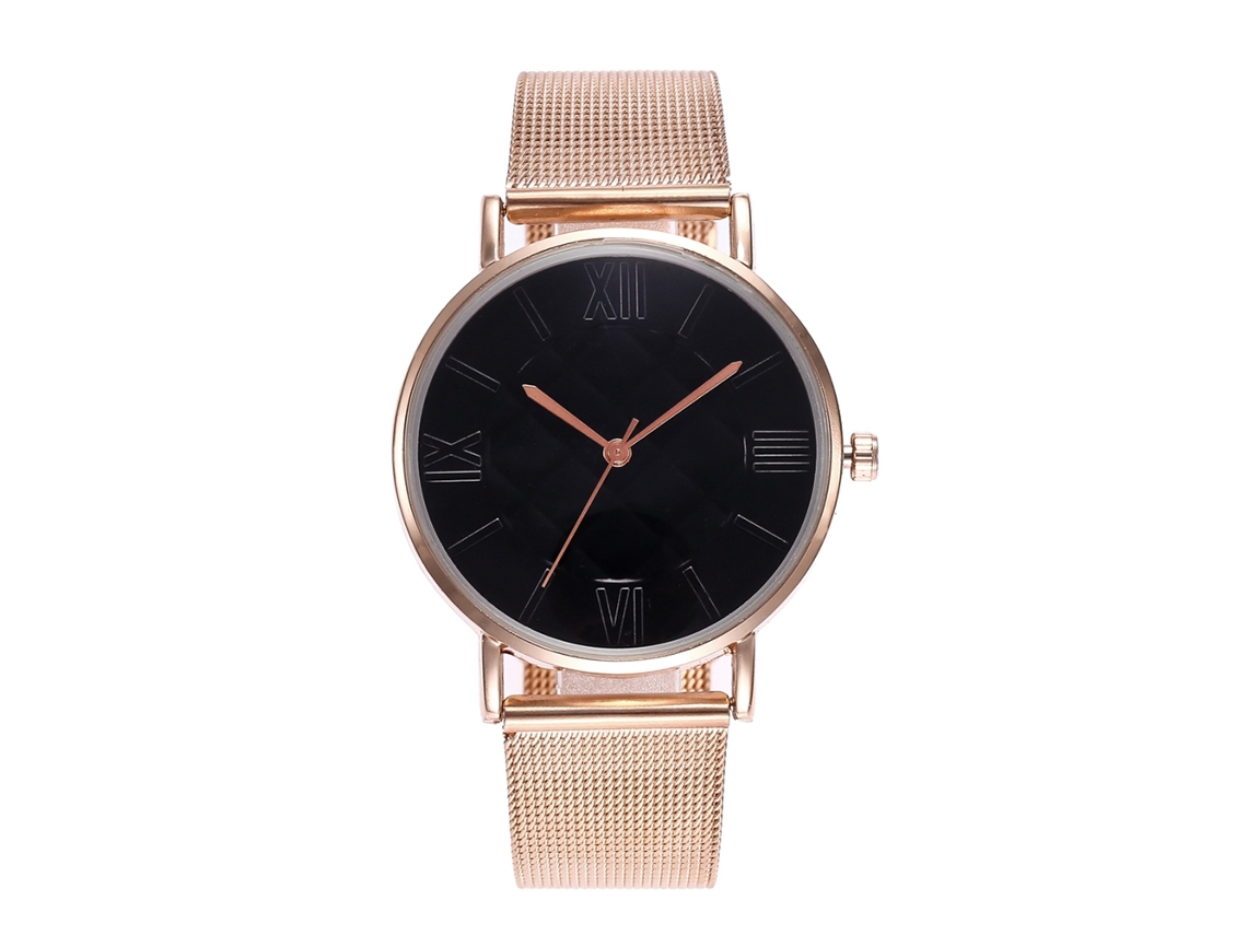 Relógio de Pulso de Quartzo com Pulseira de Malha Estilo Simples Esfera Redonda Preto