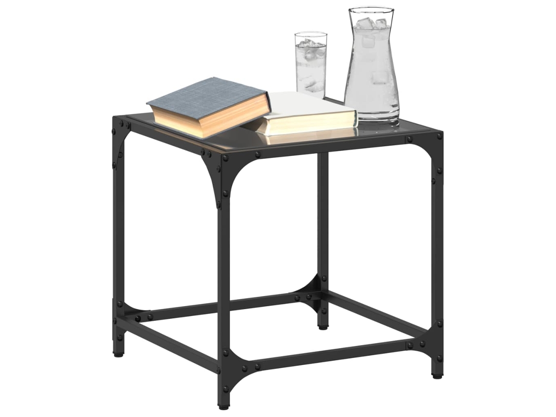 Vidaxl Mesas De Centro C/ Topo Em Vidro Preto 2 Pcs 40x40x40 Cm Aço