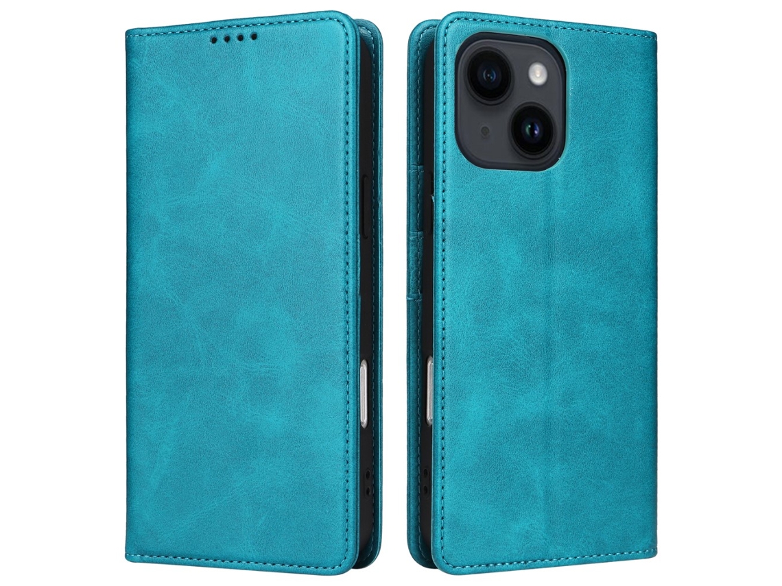 Capa Bloqueio Rfid Pavão Para Iphone 14/13 Pele Sintética Azul