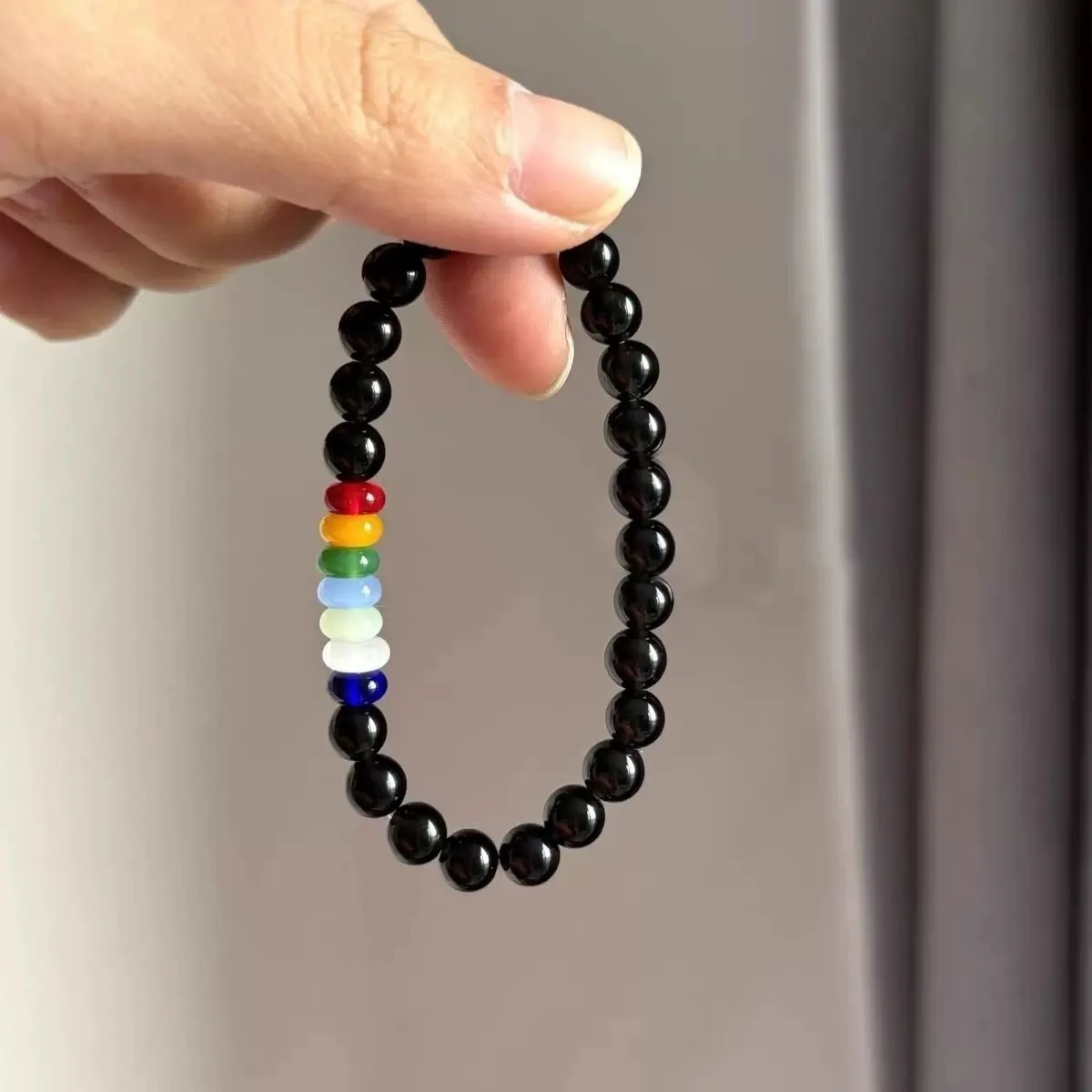 Pulseira de Contas de Vidro Arco íris , Pulseira Elástica para Casal em Estilo Boêmio. MDUG (6 Mm)
