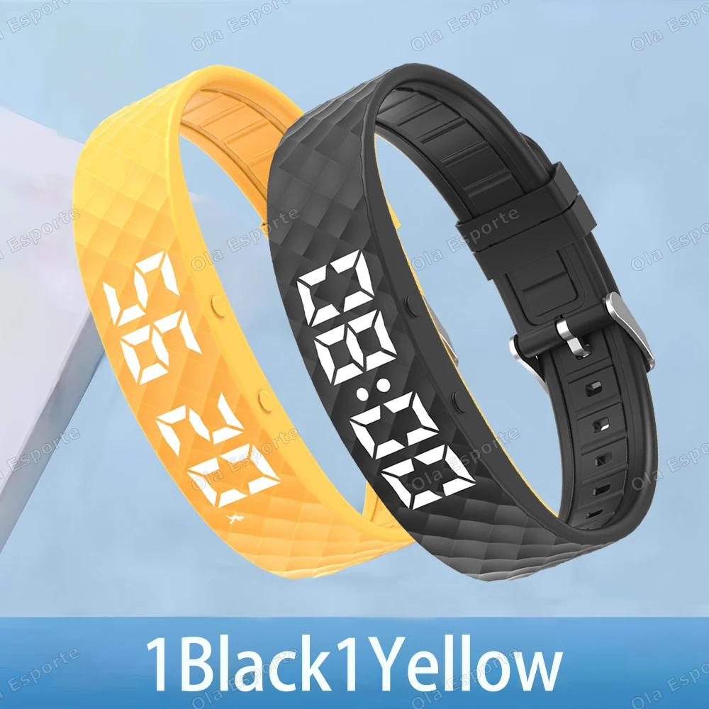 (1 Amarelo, 1 Preto) Rastreador De Atividades Físicas Com Alarme Vibratório, Monitoramento Do Sono E Pedômetro.