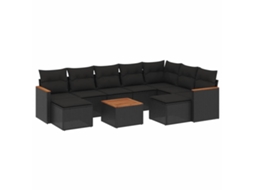 Conjunto de 10 Sofás de Jardim com Almofadas Vime Pe Preto MAISON EXCLUSIVE