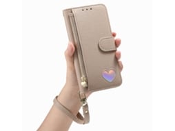Capa Chrui Para Samsung Galaxy S26, Modelo Carteira Com Alça Transversal, Design De Coração (compatível, Cáqui)