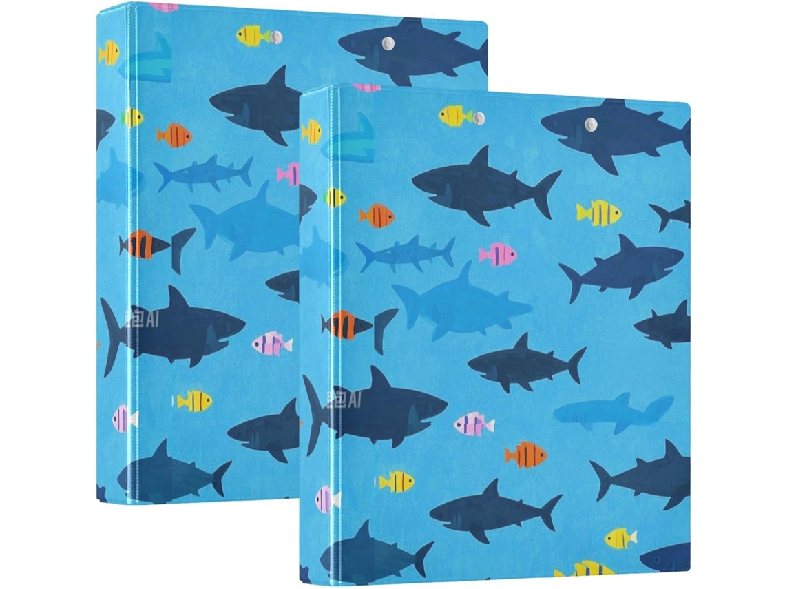 Blue Ocean Silhuetas De Peixes Desenho Animado 1, 5-polegadas Escola, 3-argolas Pasta Com Sacos, Pacote Com 1 2-paste