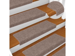 Vidaxl Tapetes De Escada Autoadesivos 15 Peças 65x21x4 Cm Castanho Claro Com Borda Retangular