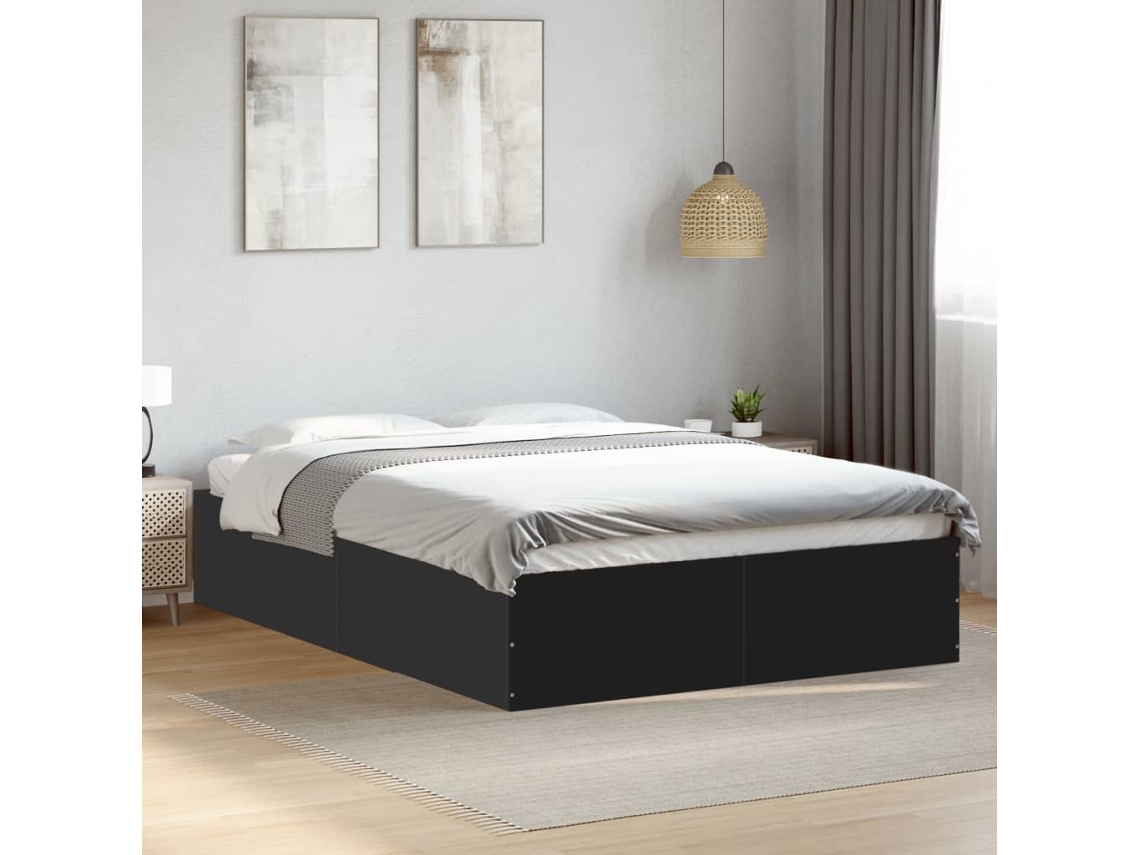 Vidaxl Estrutura De Cama 135x190 Cm Derivados De Madeira Preto