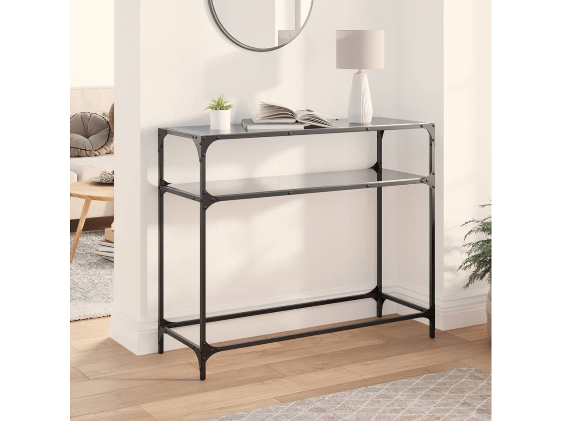 Mesa Consolamesa De Apoiomesa De Café Com Tampo Em Vidro Preto 98x35x81 Cm Aço Lovely Home