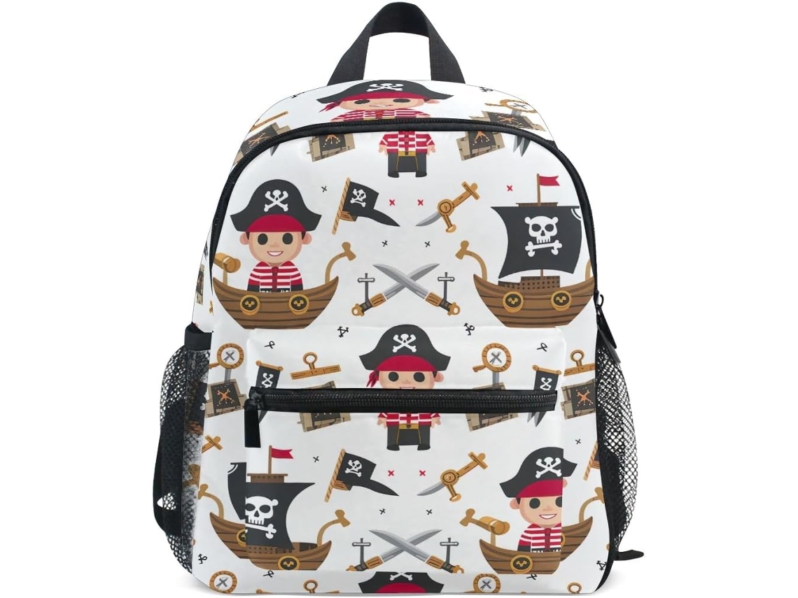 Mochila Infantil Branca Estilo Tripulação Pirata Para Meninos E Meninas, Tamanho Pequeno Com