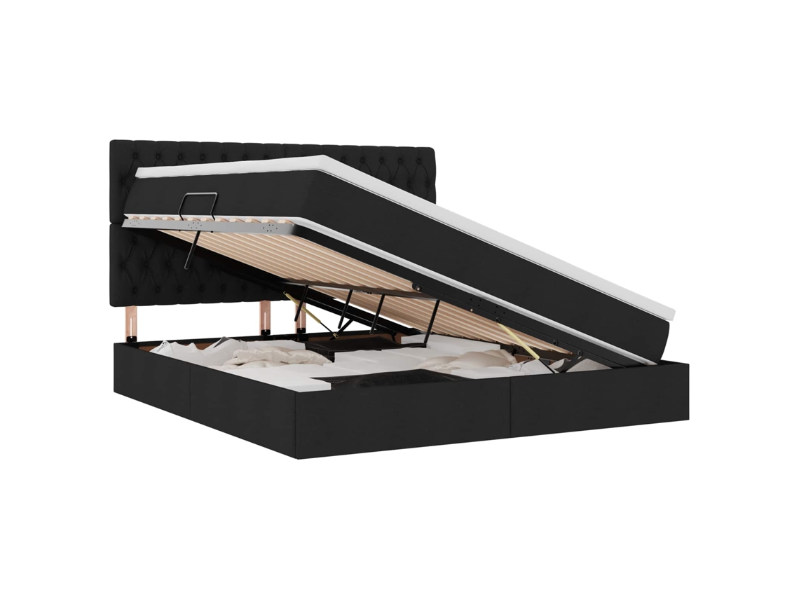 Cama com Arrumação e Colchão Preto Tecido Poliéster MAISON EXCLUSIVE (160x200 cm)