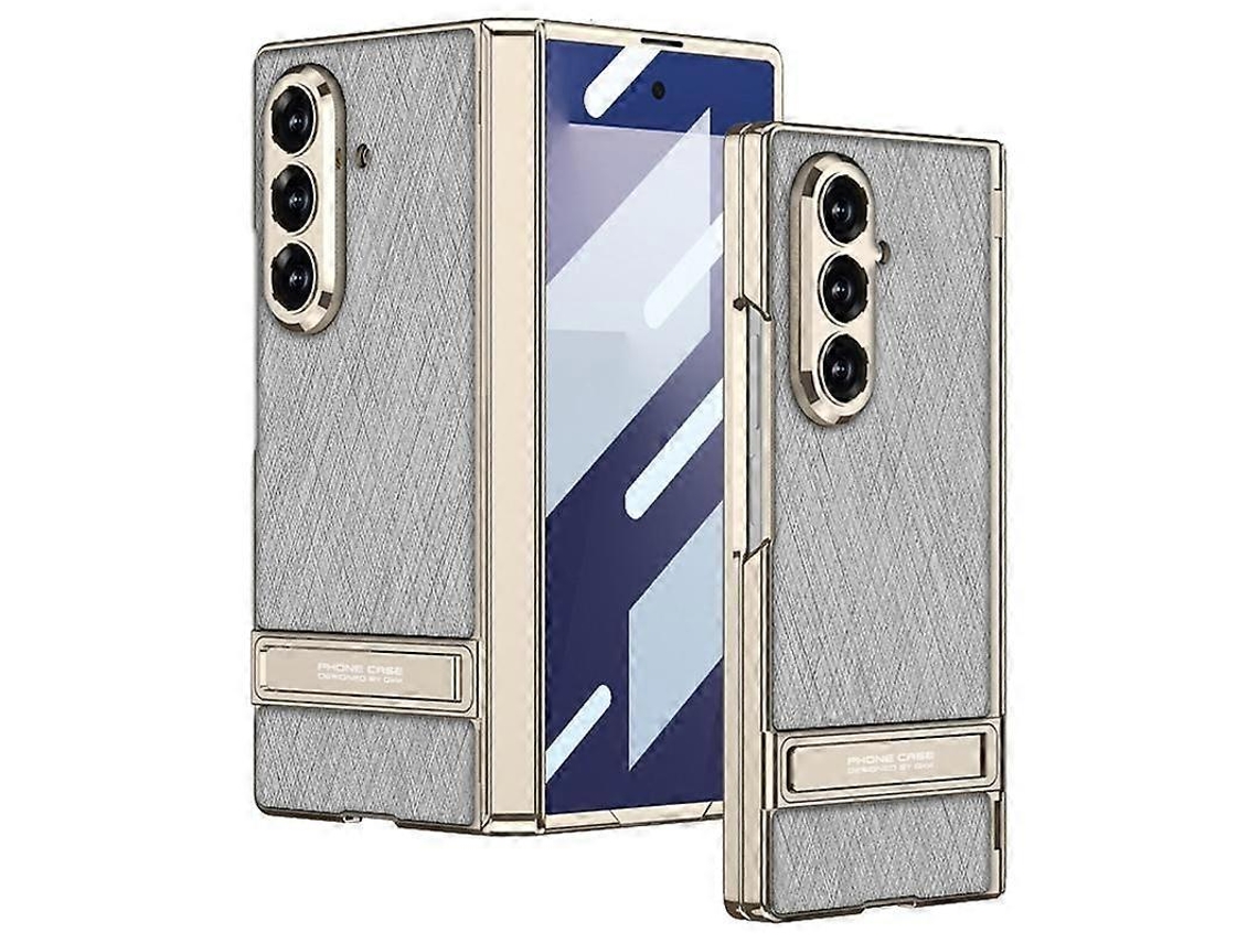 Capa Para Celular Gkk Integrada Em Couro Liso Prateado Brocado Com Suporte Para Samsung Galaxy Z Fold7 5g