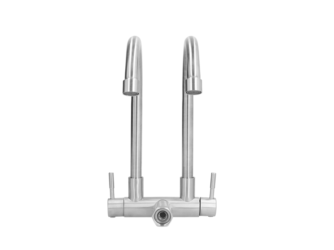 Torneira de Água Fria com Duas Bocas Giratória 360° Aço Inox 304 para Cozinha Banheiro G3/4