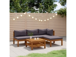 Conjunto Jardim Lounge 5 Peças C/ Almofadões Acácia Maciça Dkd Home Decor