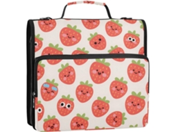 Organizador de Documentos com 3 Argolas, Zíper e Alça, Ideal para Escola/escritório. Estampa Morango Vermelho.