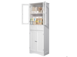 Armário De Cozinha Alto - Branco Brilhante - 4 Portas 2 Gavetas - 60 X 30 X 170 Cm