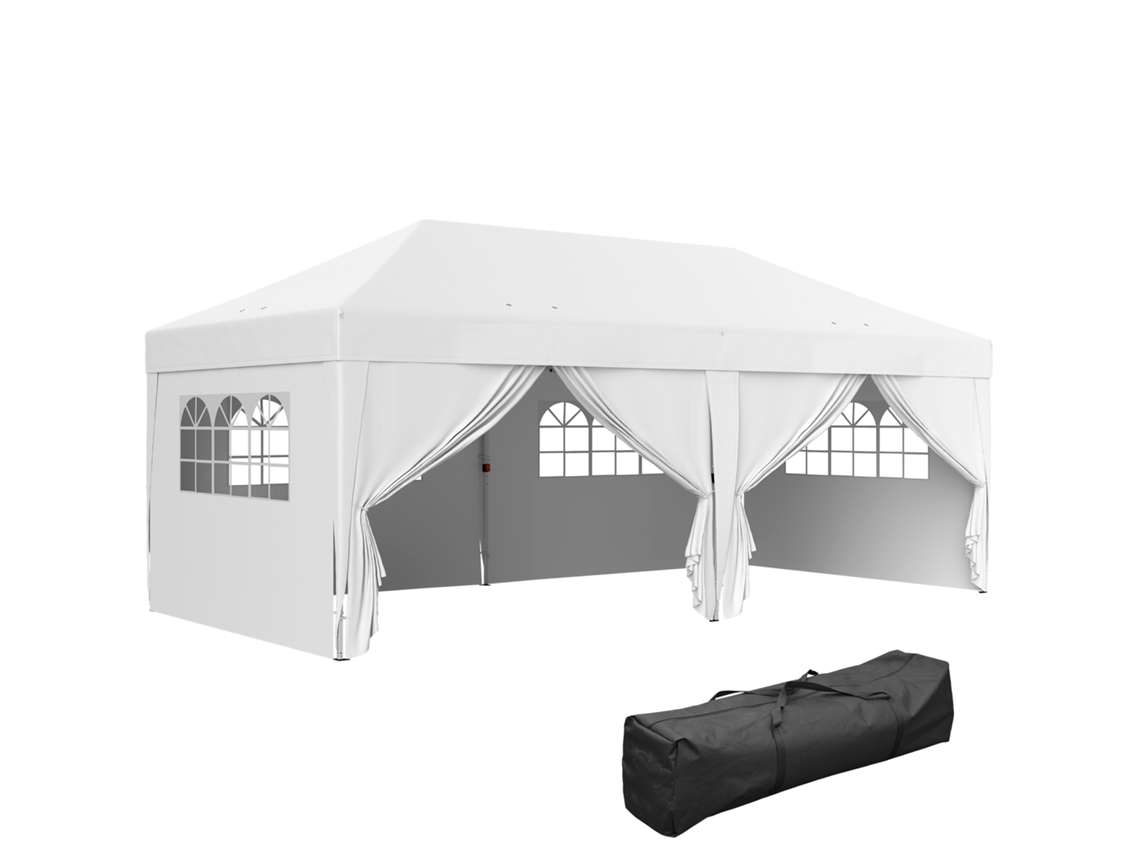 Gazebo Dobrável para Jardim, 3 X 6 M, com 6 Painéis Laterais, Bolsa de Transporte, Branco ESSÊNCIACASA