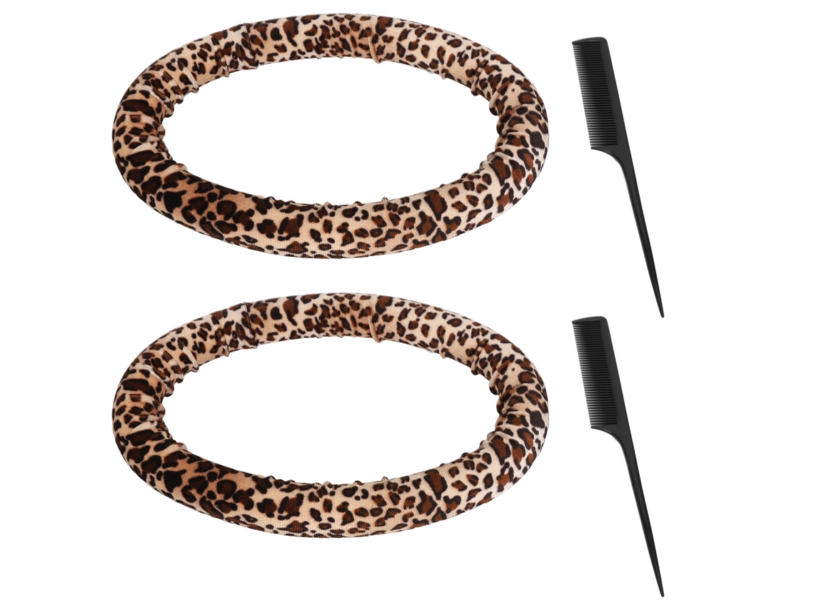 2pcs Varilla De Rizado Sin Calor De Doble Uso Con Peines Estampado Leopardo