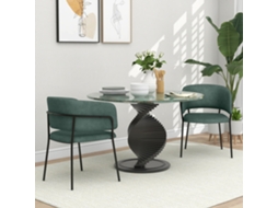 Conjunto De 2 Cadeiras Sala Jantar Com Pés Em Aço, Assento Acolchoado Tecido E Aspecto Veludo, Verde