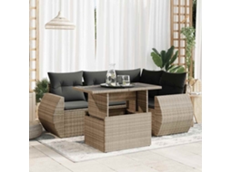 Vidaxl 5 Pcs Conjunto Sofás De Jardim C/ Almofadões Vime Pe Cinzento