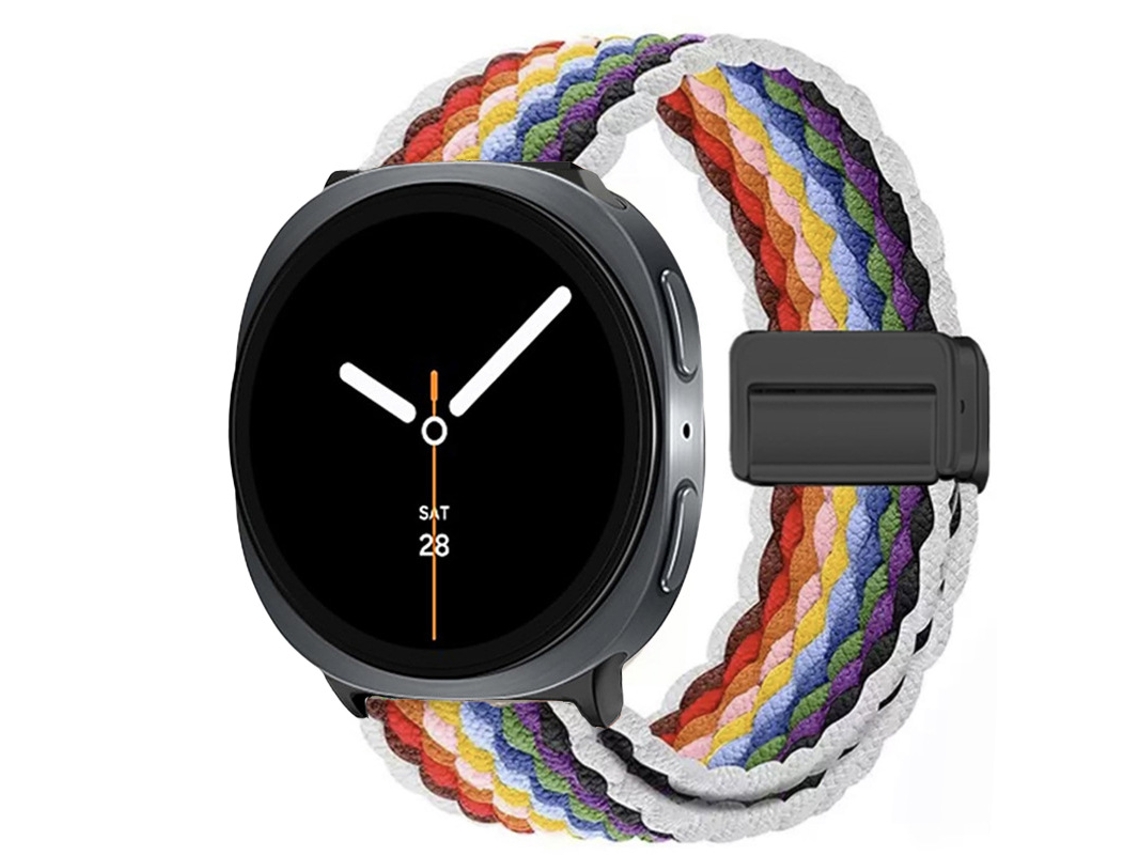 Pulseira Desportiva Elástica Em Nylon Entrançado Para Samsung Galaxy Watch 9 40mm 44mm, Com Fecho Magnético. Arco-íris Hexinyigjly