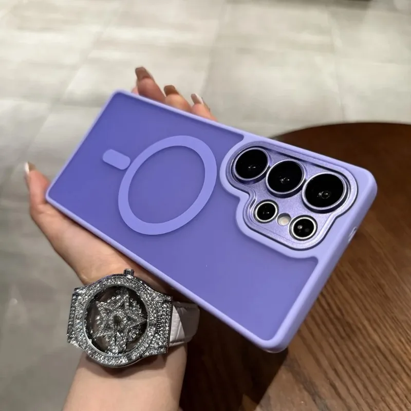 Capa Protetora Com Carregamento Sem Fio Magnético Magsafe (roxo) Para Galaxy S23 Plus, Com Protetor De Lente.