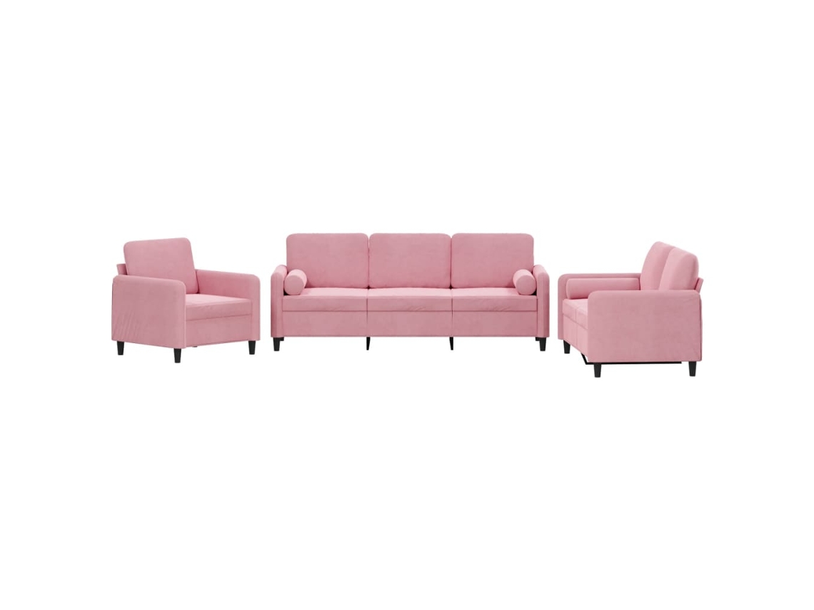 3 Pcs Conjunto de Sofás com Almofadas Veludo Rosa MAISON EXCLUSIVE
