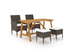 Vidaxl 5 Pcs Conjunto De Jantar Para Jardim Castanho