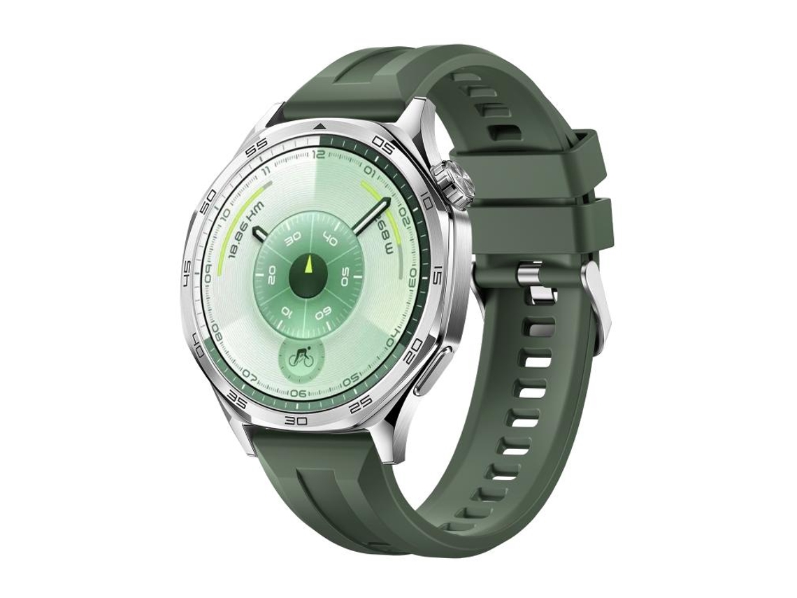 Bracelete Para Huawei Watch Gt 6 (46mm) - Silicone - Fivela Prateada De Liberação Rápida Verde-campo