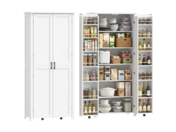 Móvel de cozinha moderno com rodas, 2 portas e 14 compartimentos branco BTFORUS