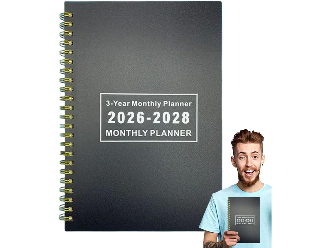 Agenda Mensal 2026- 2028- Caderno Calendário De 3 Anos| Organizador De Papel Minimalista Preto De 14, 5 Cm
